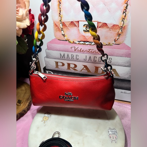 Coach Coach Charlotte Shoulder Bag Red Clutches with Multicolor Strap EUC - Picture 4 of 14